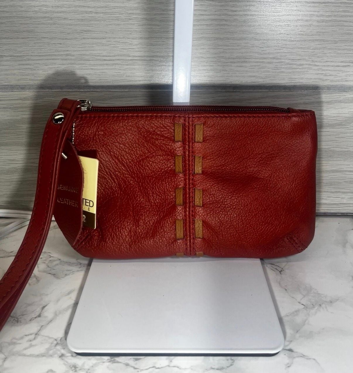 Genuine Leather Burnt Orange Wristlet Clutch Wallet 2