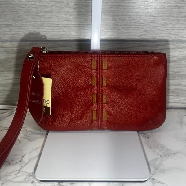 Genuine Leather Burnt Orange Wristlet Clutch Wallet