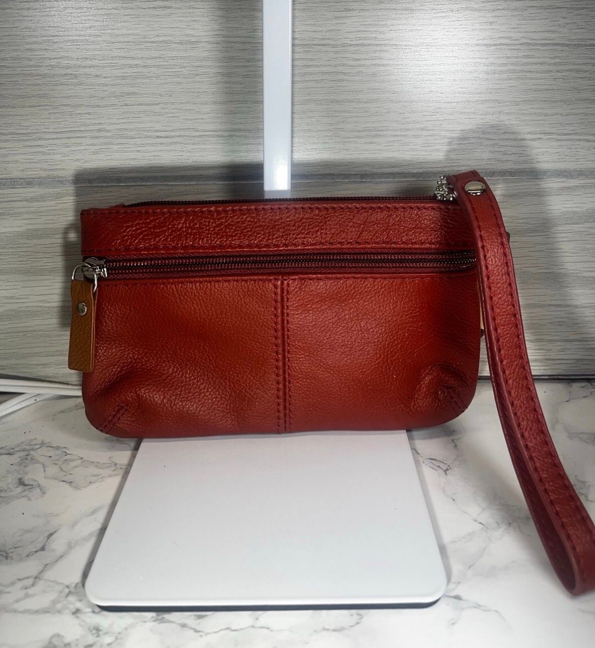 Genuine Leather Burnt Orange Wristlet Clutch Wallet 3