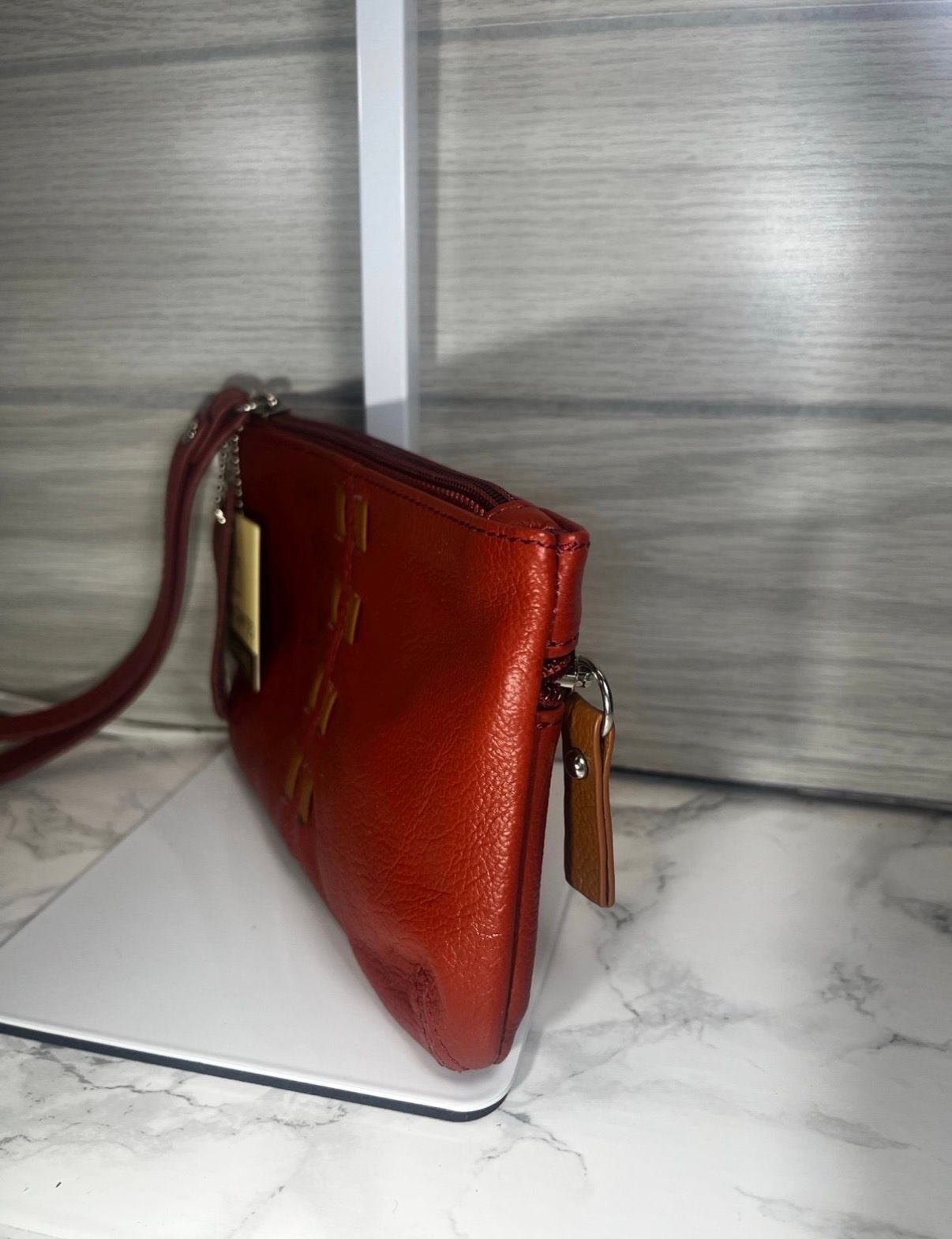 Genuine Leather Burnt Orange Wristlet Clutch Wallet 5