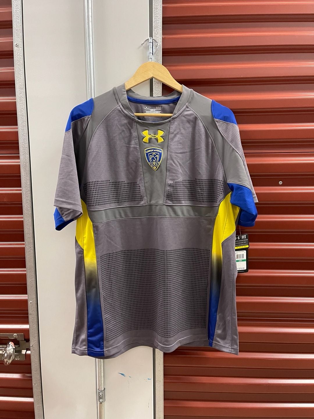Under Armour ASM Clermont Auvergne Rugby Shirt Size LG Gray Blue Yellow 2