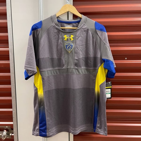 Under Armour ASM Clermont Auvergne Rugby Shirt Size LG Gray Blue Yellow