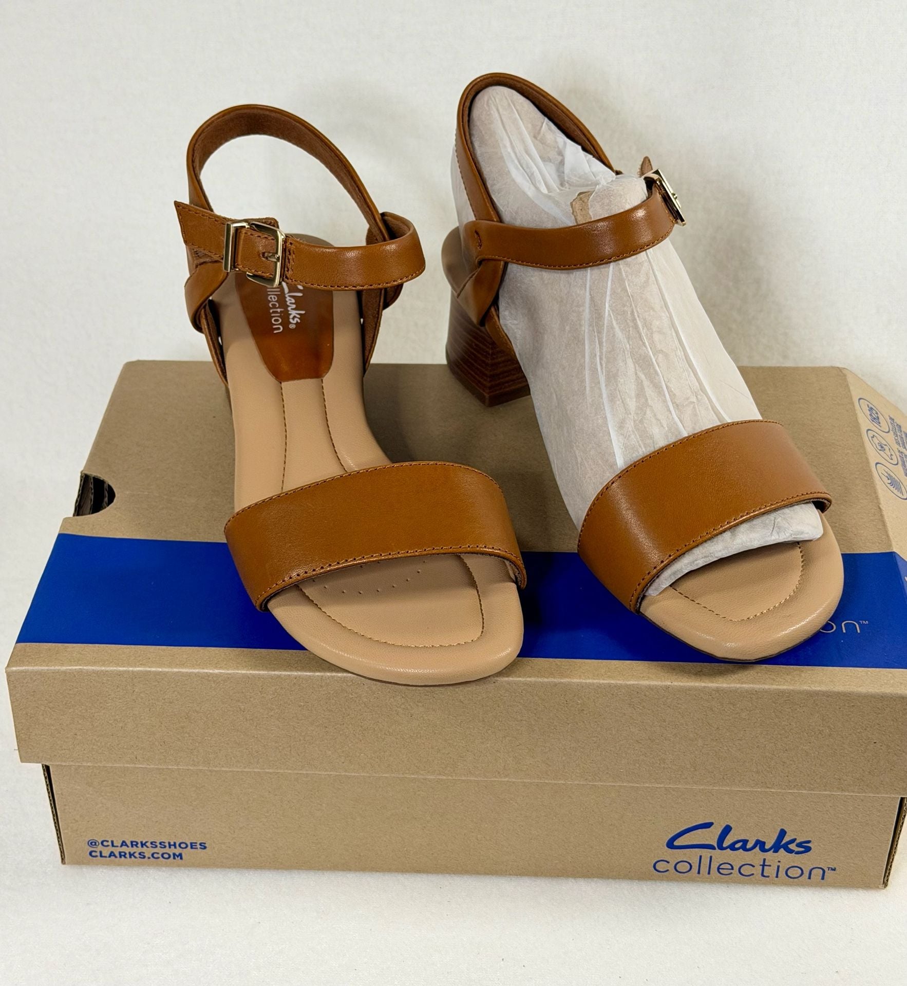 Clarks Desirae Rowan Leather Block Heel Sandal, Camel, Women’s 8W 2