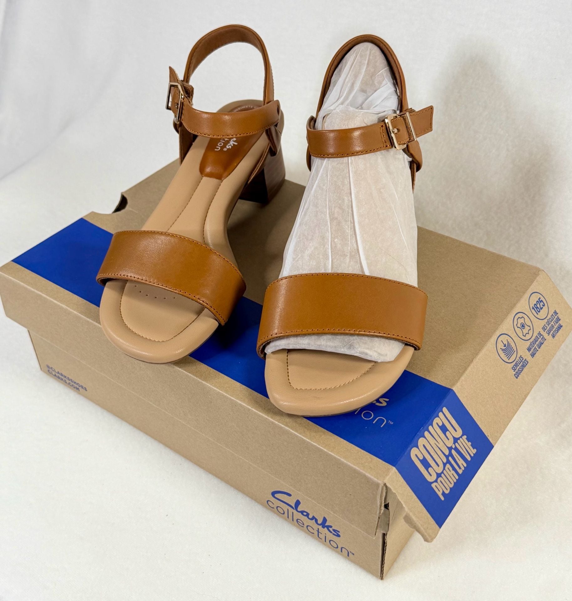 Clarks Desirae Rowan Leather Block Heel Sandal, Camel, Women’s 8W 3