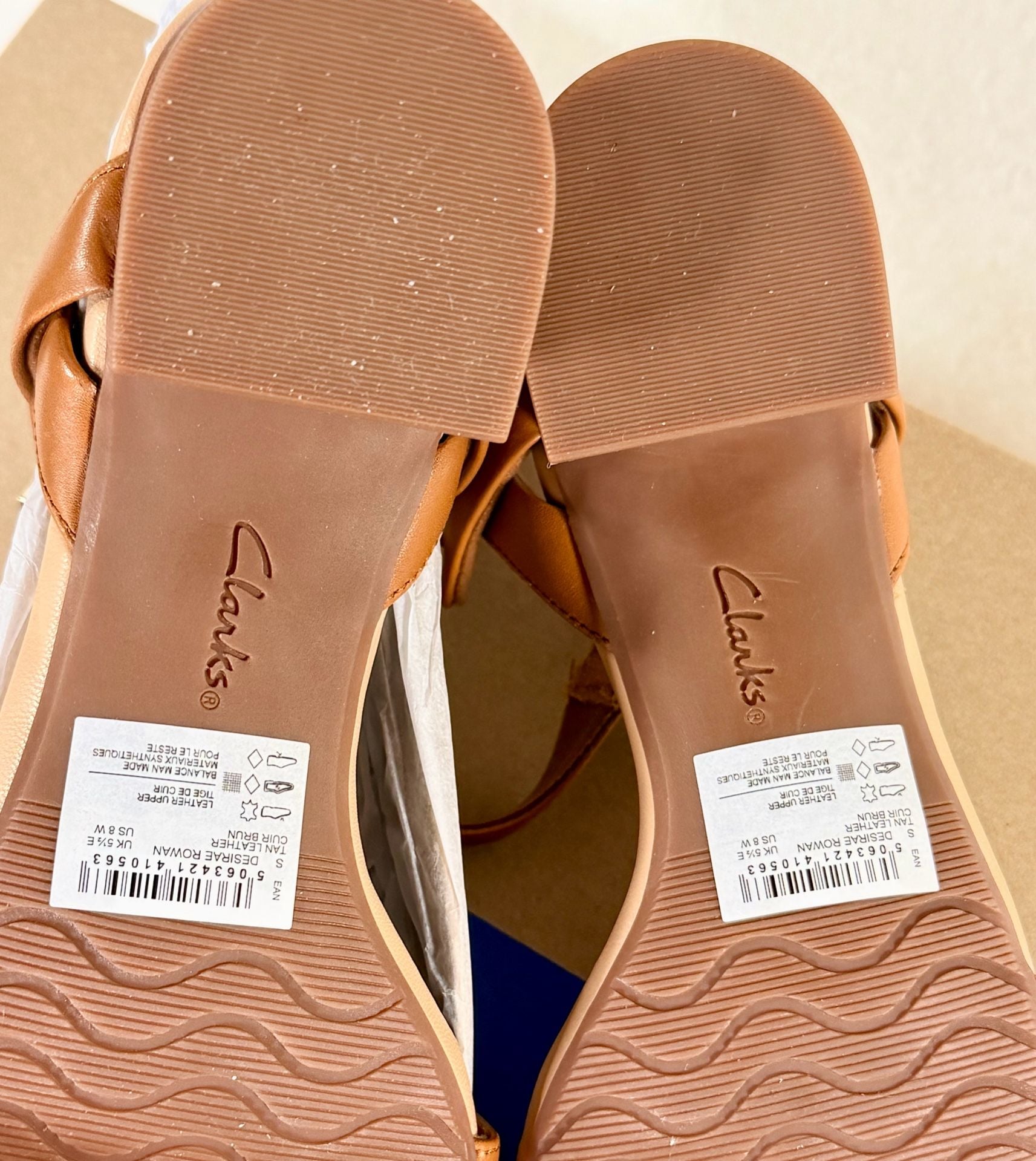 Clarks Desirae Rowan Leather Block Heel Sandal, Camel, Women’s 8W 5