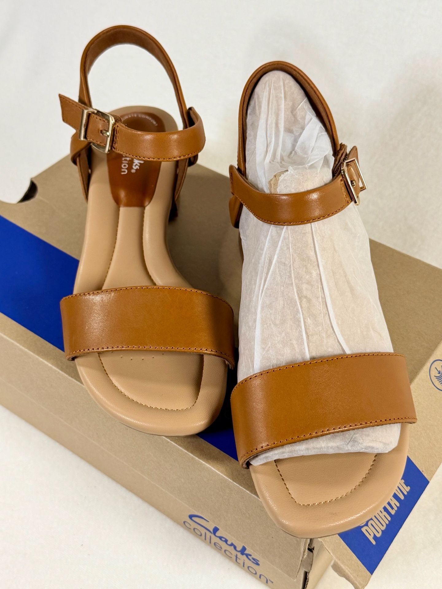 Clarks Desirae Rowan Leather Block Heel Sandal, Camel, Women’s 8W 8