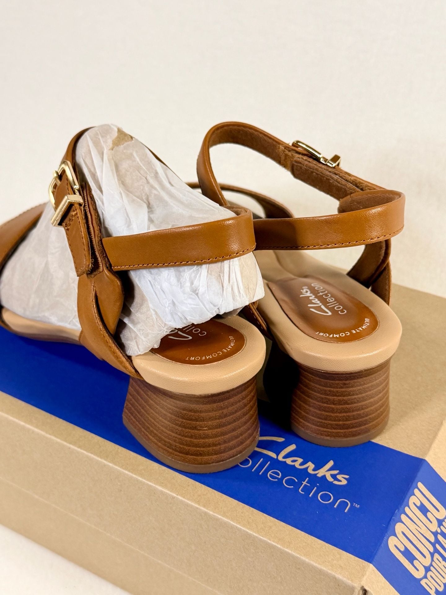 Clarks Desirae Rowan Leather Block Heel Sandal, Camel, Women’s 8W 9