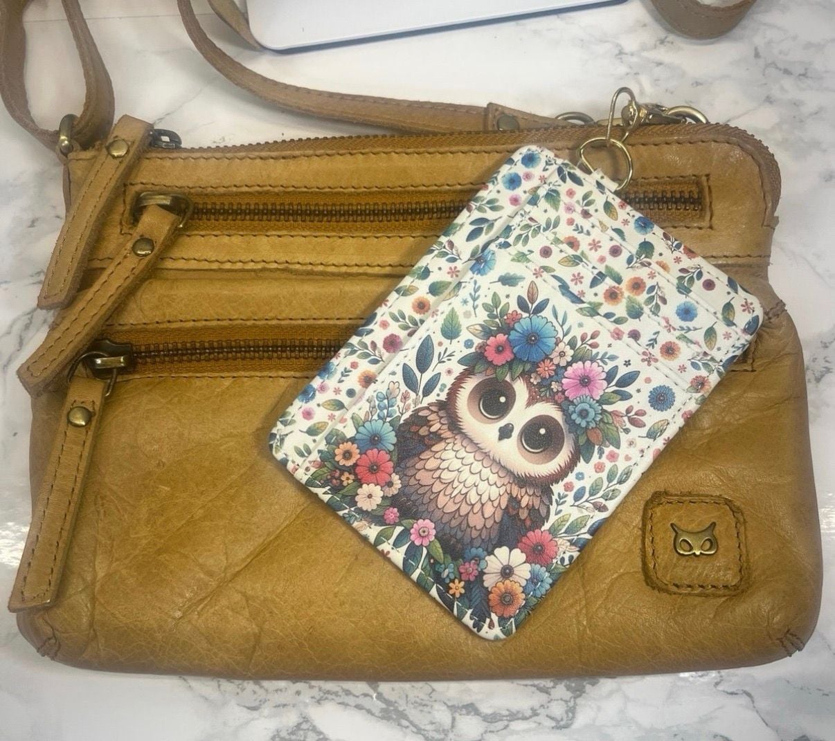 Wise Owl Leather Crossbody Bag Mustard Yellow 2