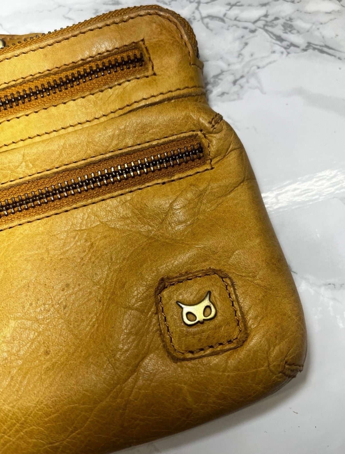 Wise Owl Leather Crossbody Bag Mustard Yellow 4