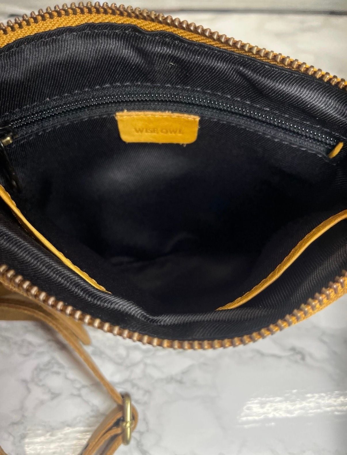 Wise Owl Leather Crossbody Bag Mustard Yellow 7