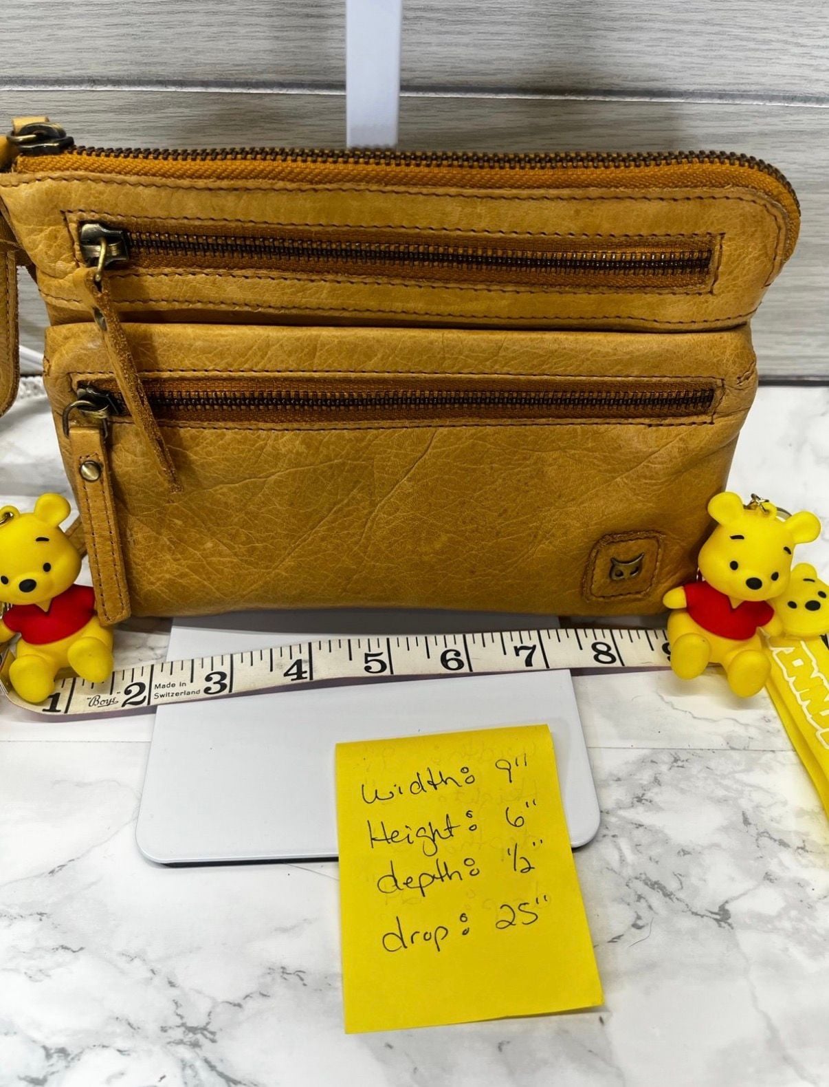 Wise Owl Leather Crossbody Bag Mustard Yellow 10