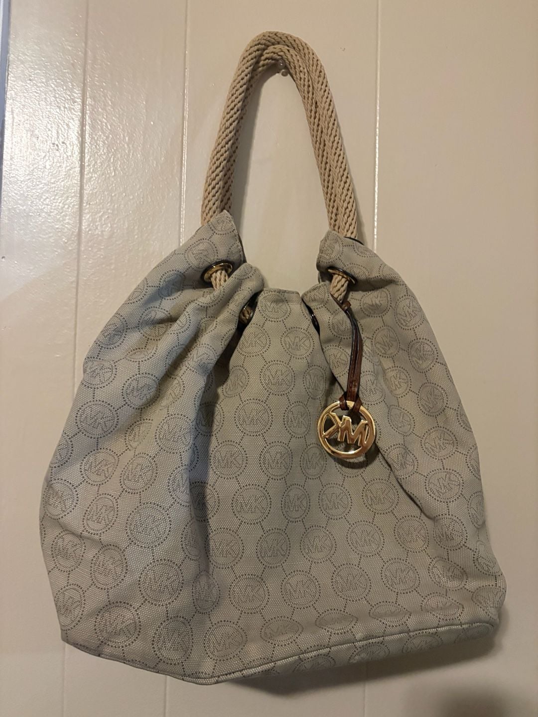 Michael Kors Logo Canvas Rope Handle Hobo Tote Bag Gray 2