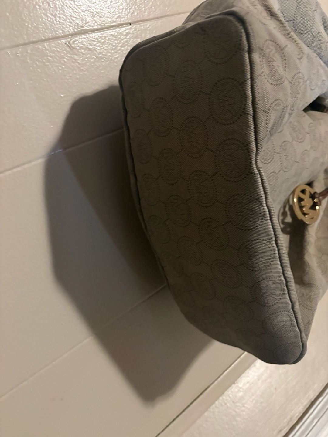 Michael Kors Logo Canvas Rope Handle Hobo Tote Bag Gray 3