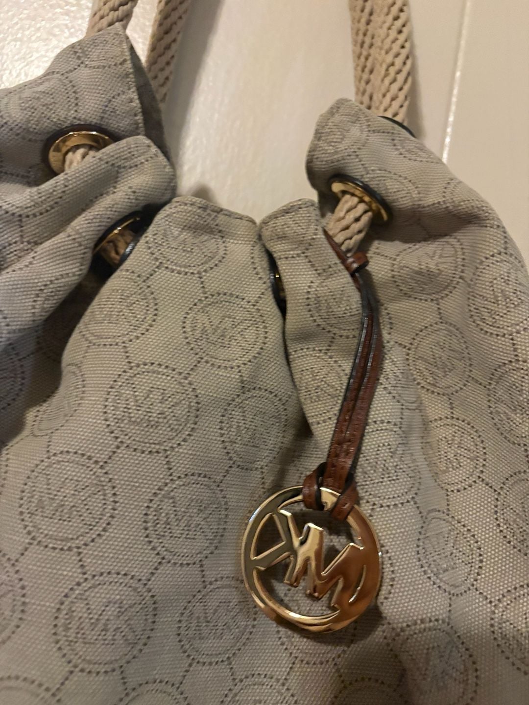 Michael Kors Logo Canvas Rope Handle Hobo Tote Bag Gray 4