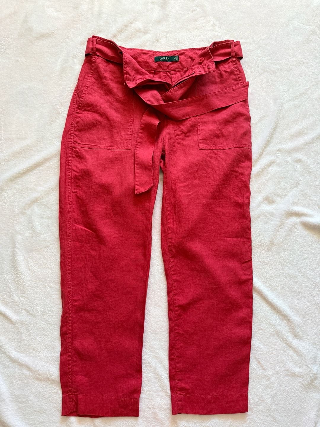 Lauren Ralph Lauren Pants Size 8 raspberry Linen Belted Utility Trousers
2