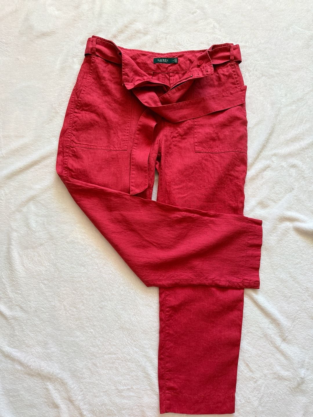 Lauren Ralph Lauren Pants Size 8 raspberry Linen Belted Utility Trousers
3
