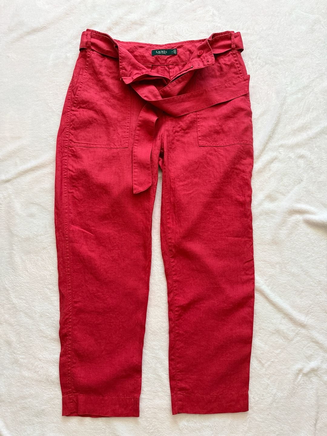 Lauren Ralph Lauren Pants Size 8 raspberry Linen Belted Utility Trousers
4