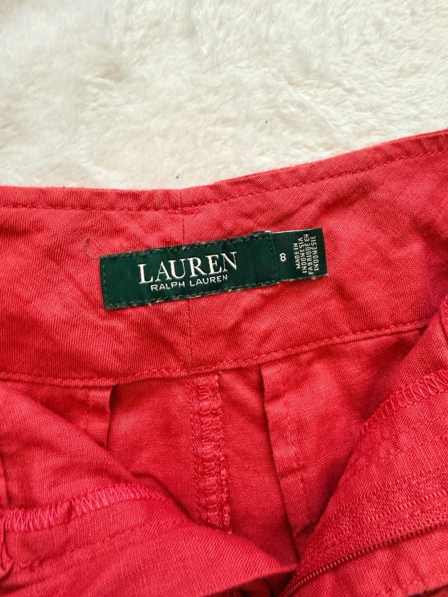 Lauren Ralph Lauren Pants Size 8 raspberry Linen Belted Utility Trousers
5