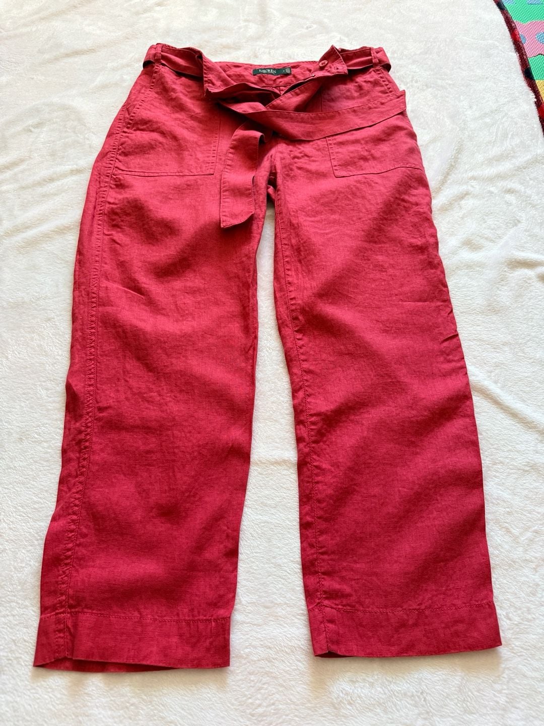 Lauren Ralph Lauren Pants Size 8 raspberry Linen Belted Utility Trousers
6