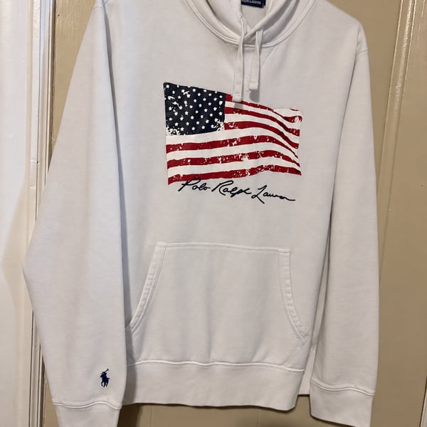 Polo Ralph Lauren American Flag Hoodie Size M White