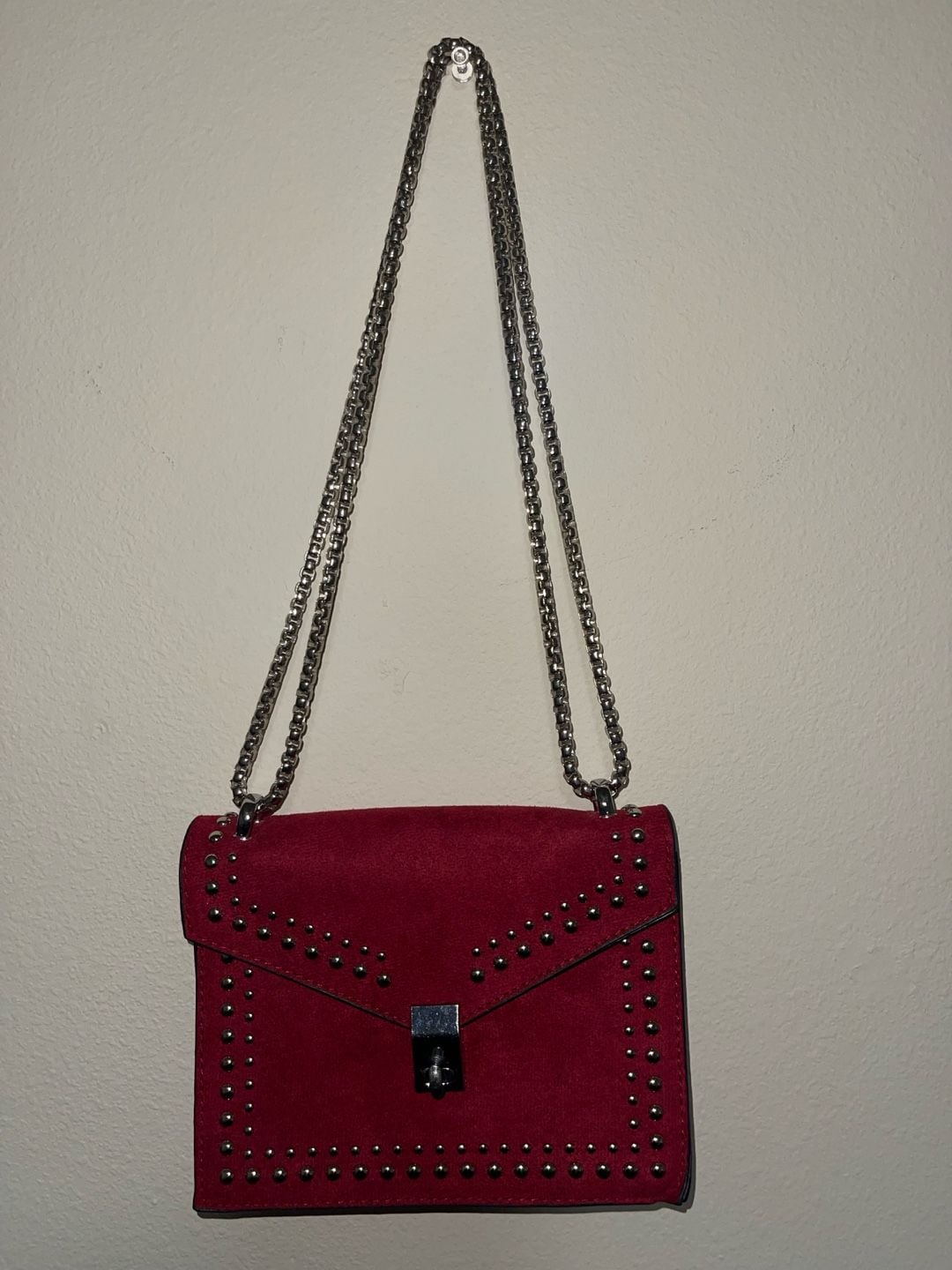 Studded Red Suede Chain Shoulder Bag 2