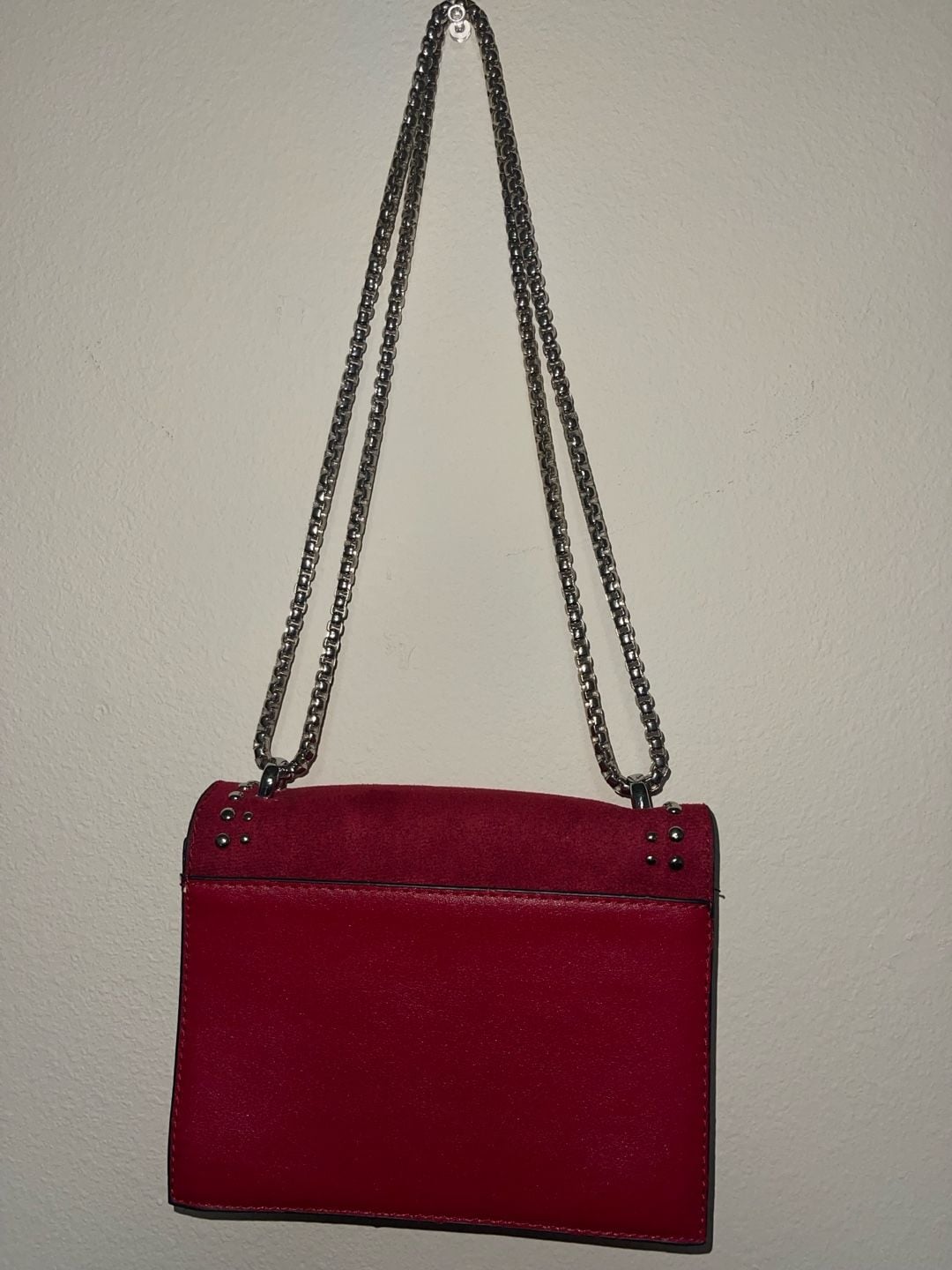 Studded Red Suede Chain Shoulder Bag 3