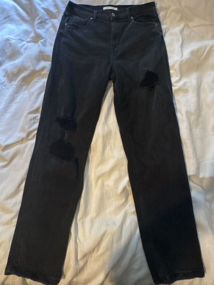 Eunina Rocky High Rise Boyfriend Jeans Size 11 Black Distressed Denim 2