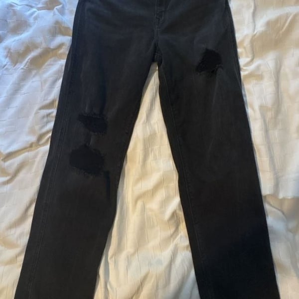 Eunina Rocky High Rise Boyfriend Jeans Size 11 Black Distressed Denim