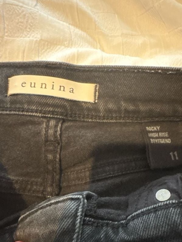 Eunina Rocky High Rise Boyfriend Jeans Size 11 Black Distressed Denim 3