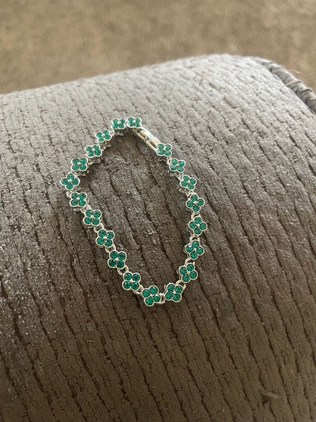 Clover stone Tennis Bracelet Green Silver 2