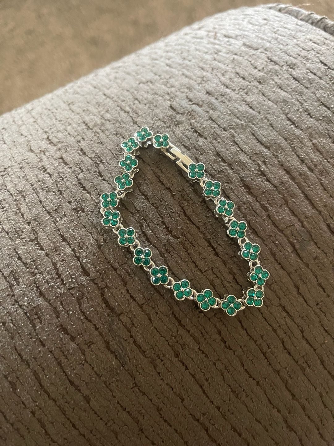 Clover stone Tennis Bracelet Green Silver 3