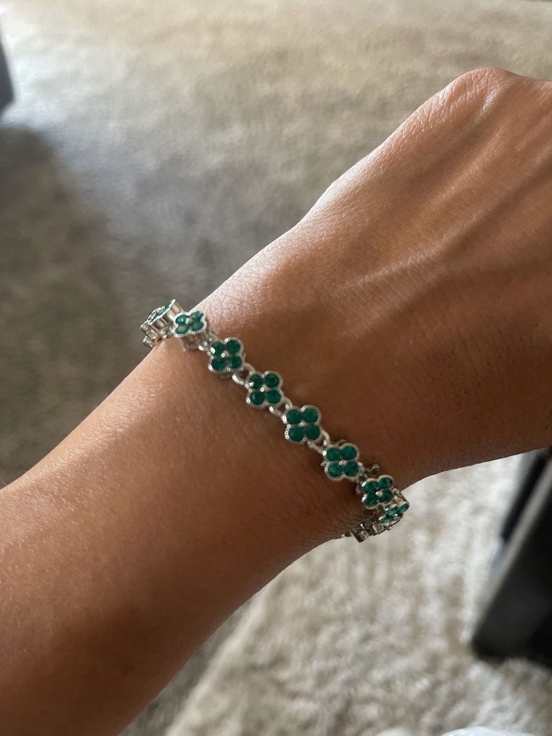 Clover stone Tennis Bracelet Green Silver 5