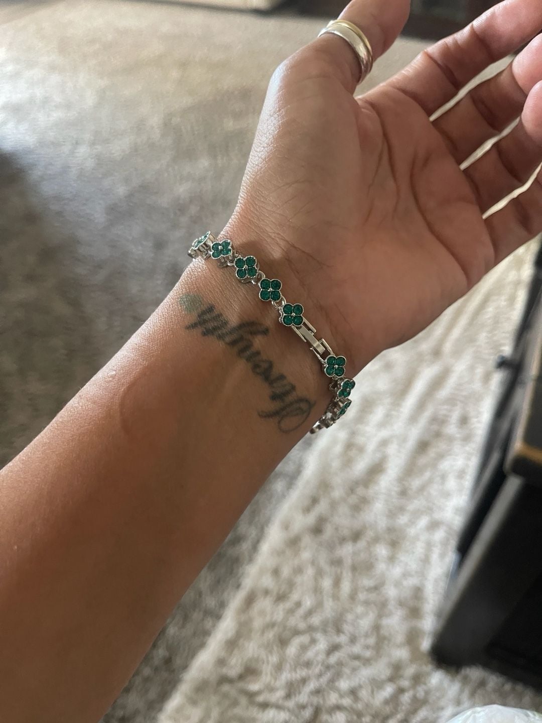 Clover stone Tennis Bracelet Green Silver 6