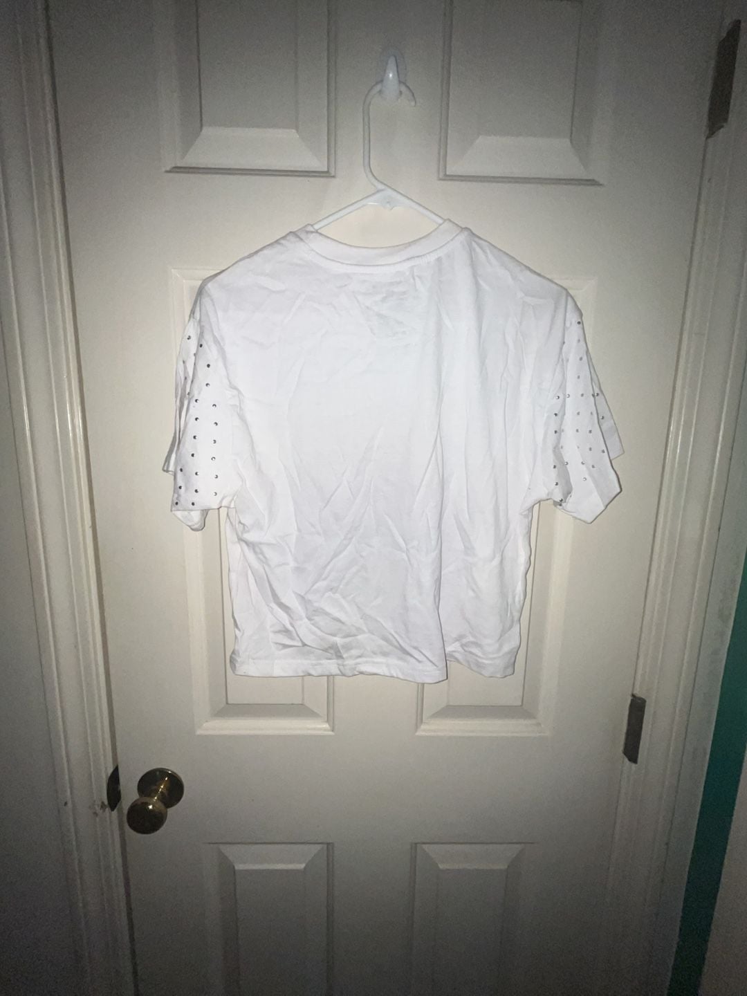 Journey Band Crop Top Size M White Studded Sleeve Tee Shirt 5