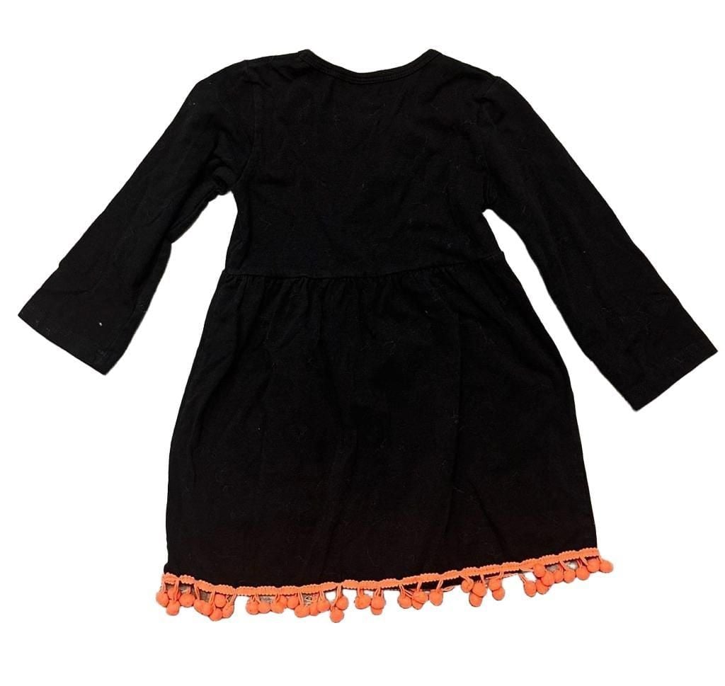 Boutique Halloween Pumpkin Dress Size L (4) Black Orange Pom Pom Trim 3