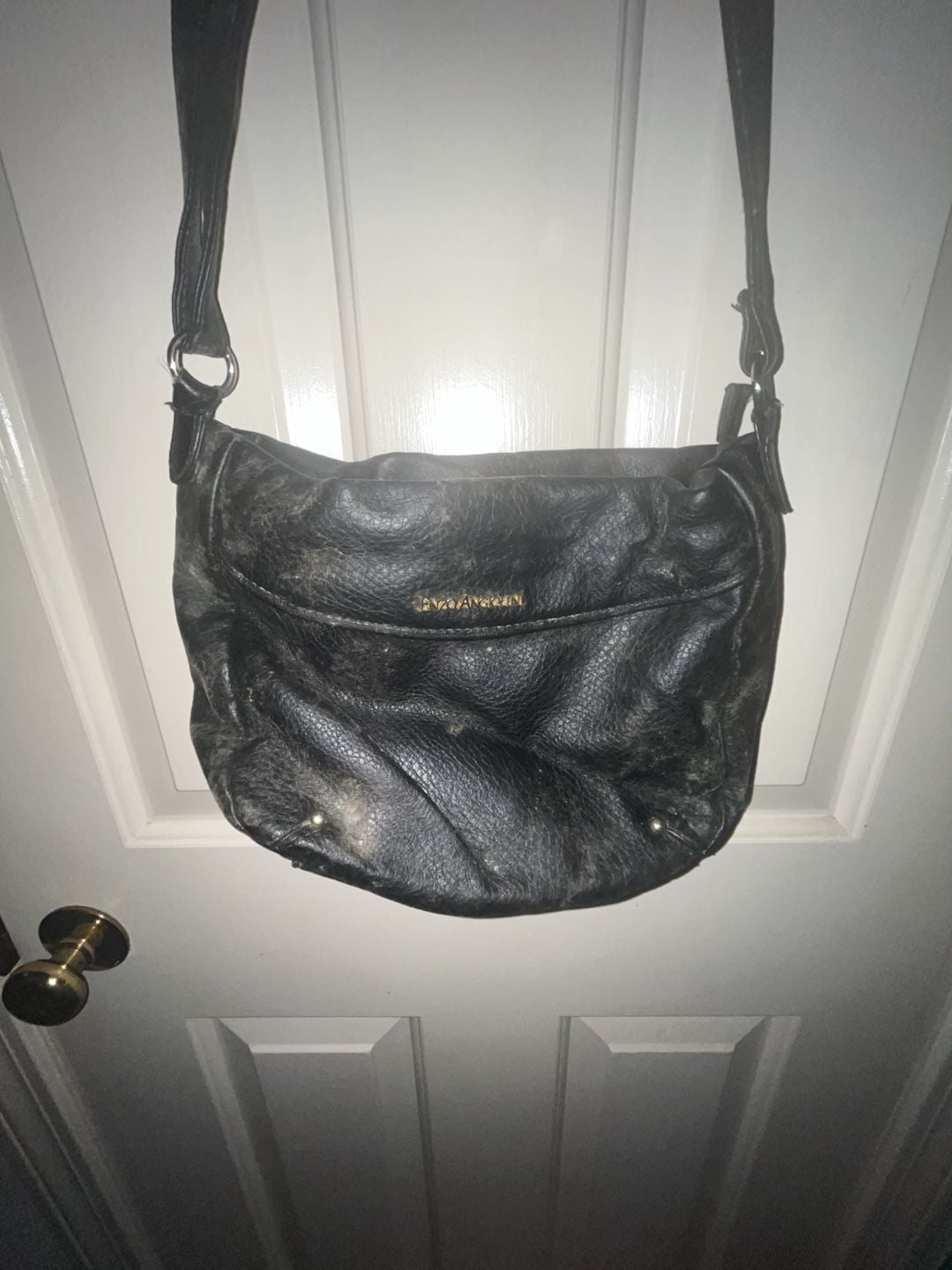 Enzo Angiolini Black Faux Leather Crossbody Hip Purse Bag Gold Zippers 3