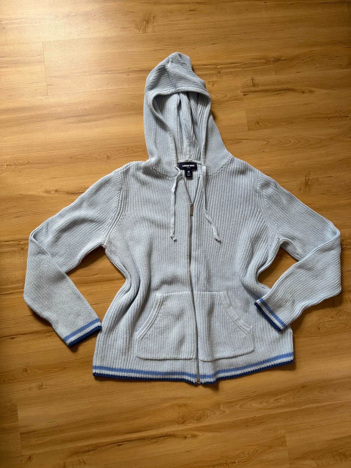 Lands' End Drifter Zip Hoodie Size M Light Blue Cotton Sweater 2