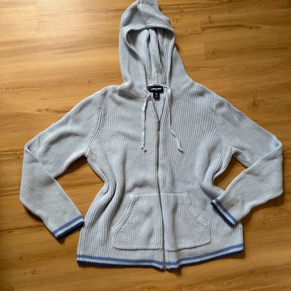 Lands' End Drifter Zip Hoodie Size M Light Blue Cotton Sweater