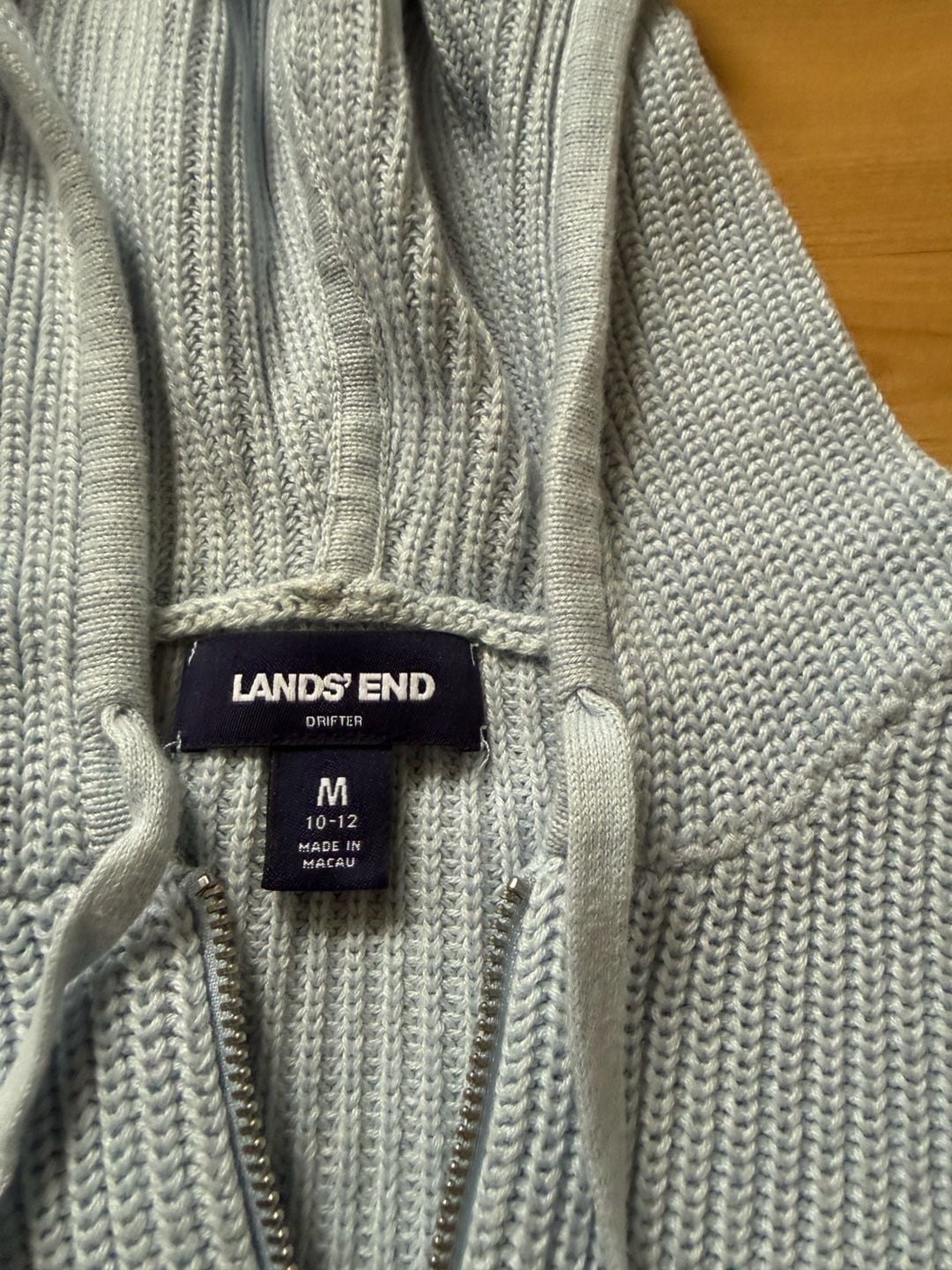 Lands' End Drifter Zip Hoodie Size M Light Blue Cotton Sweater 3