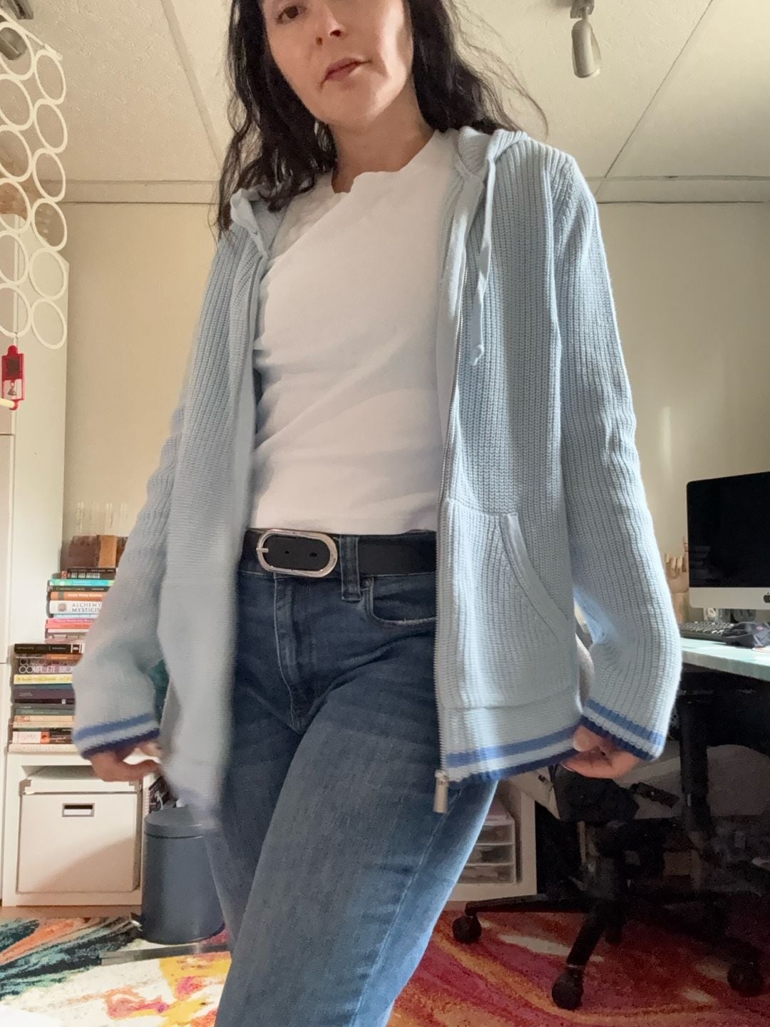 Lands' End Drifter Zip Hoodie Size M Light Blue Cotton Sweater 7