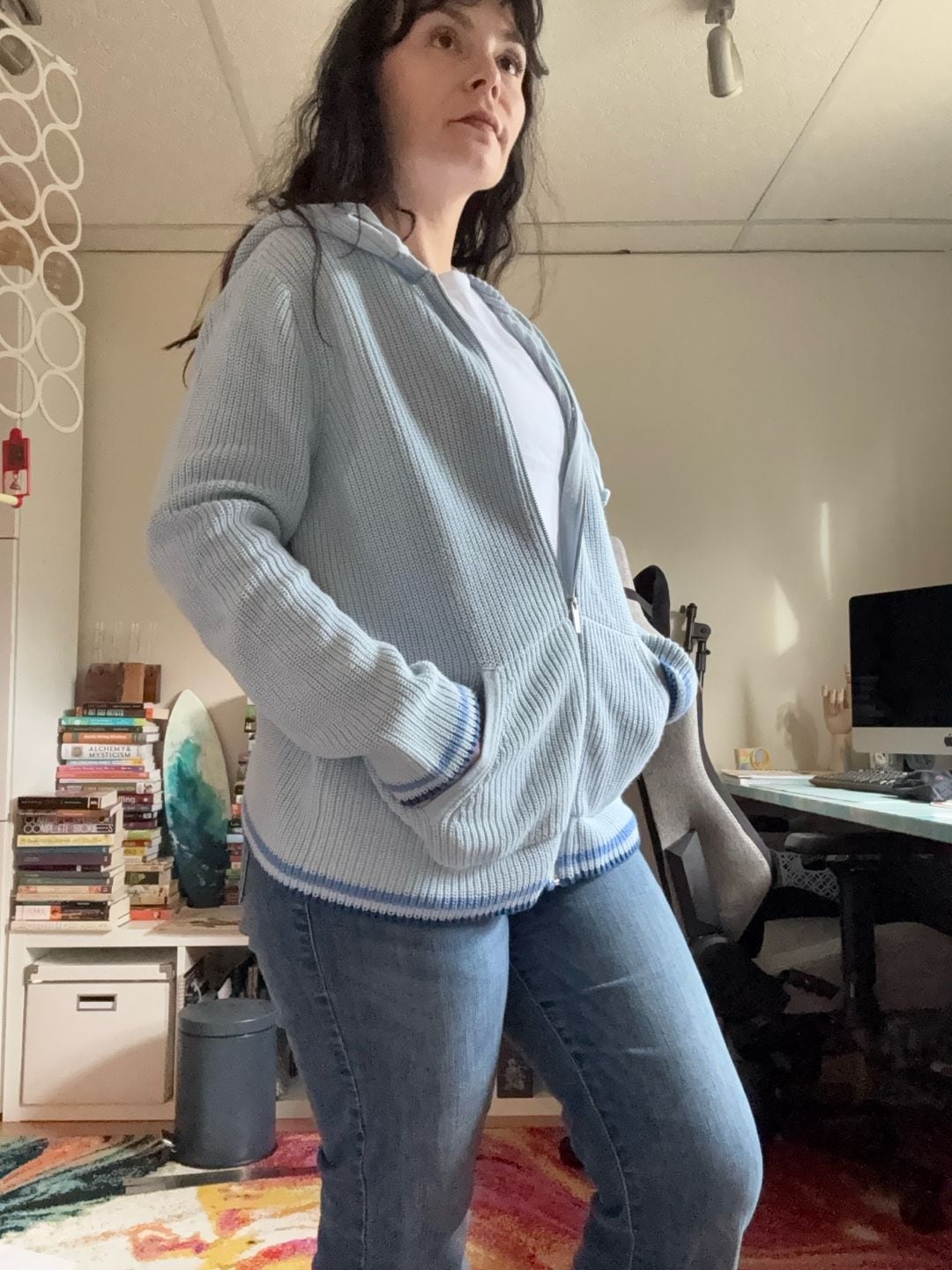 Lands' End Drifter Zip Hoodie Size M Light Blue Cotton Sweater 8
