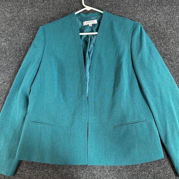 Kasper Collarless Open Blazer Size 16 Teal Green