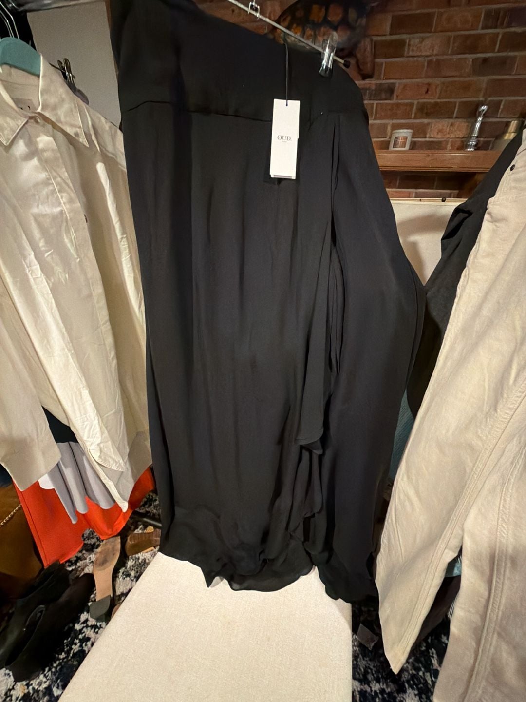 OUD Paris Skirt Size L Black Asymmetric Ruffle Maxi 3