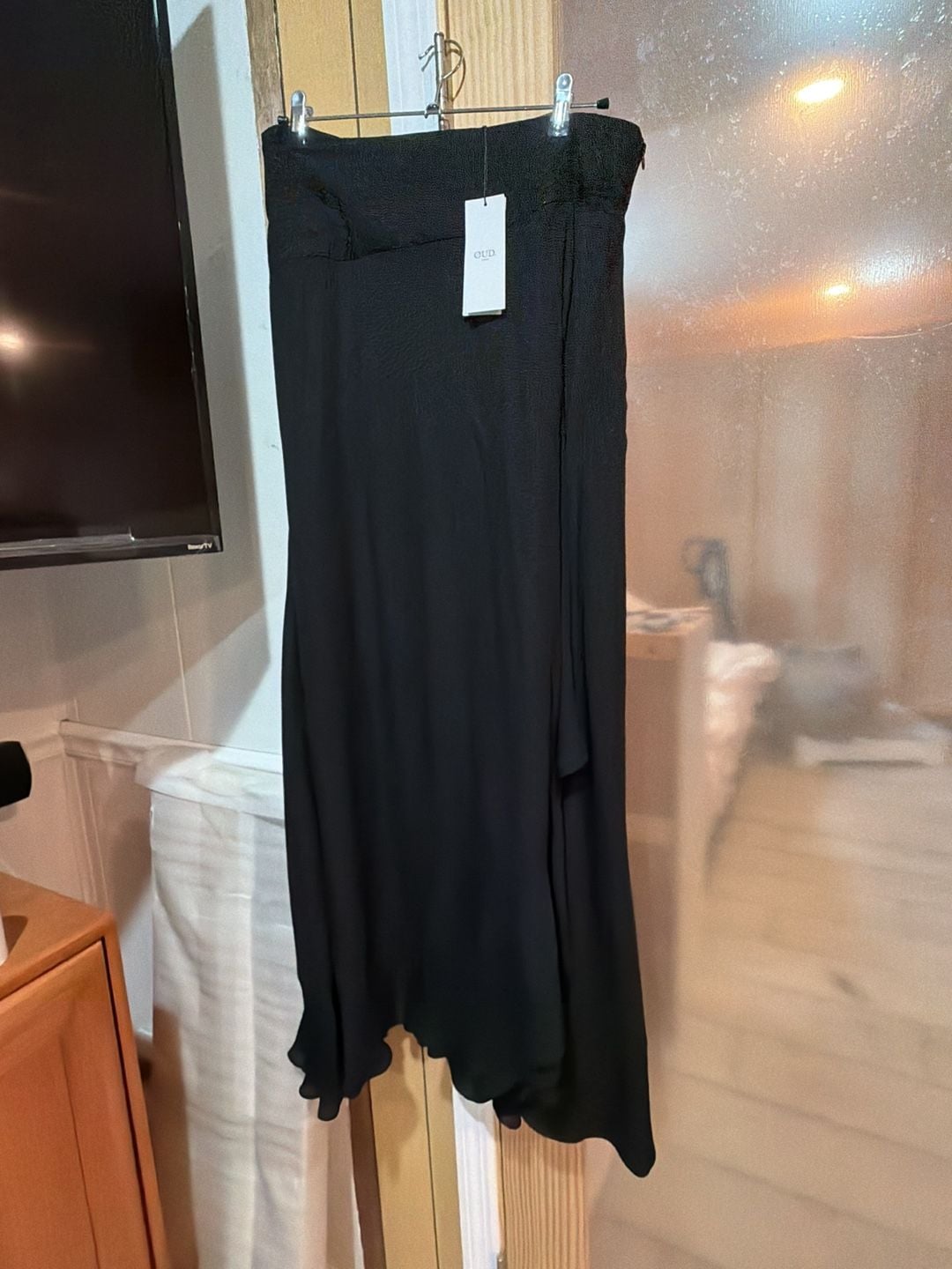 OUD Paris Skirt Size L Black Asymmetric Ruffle Maxi 5