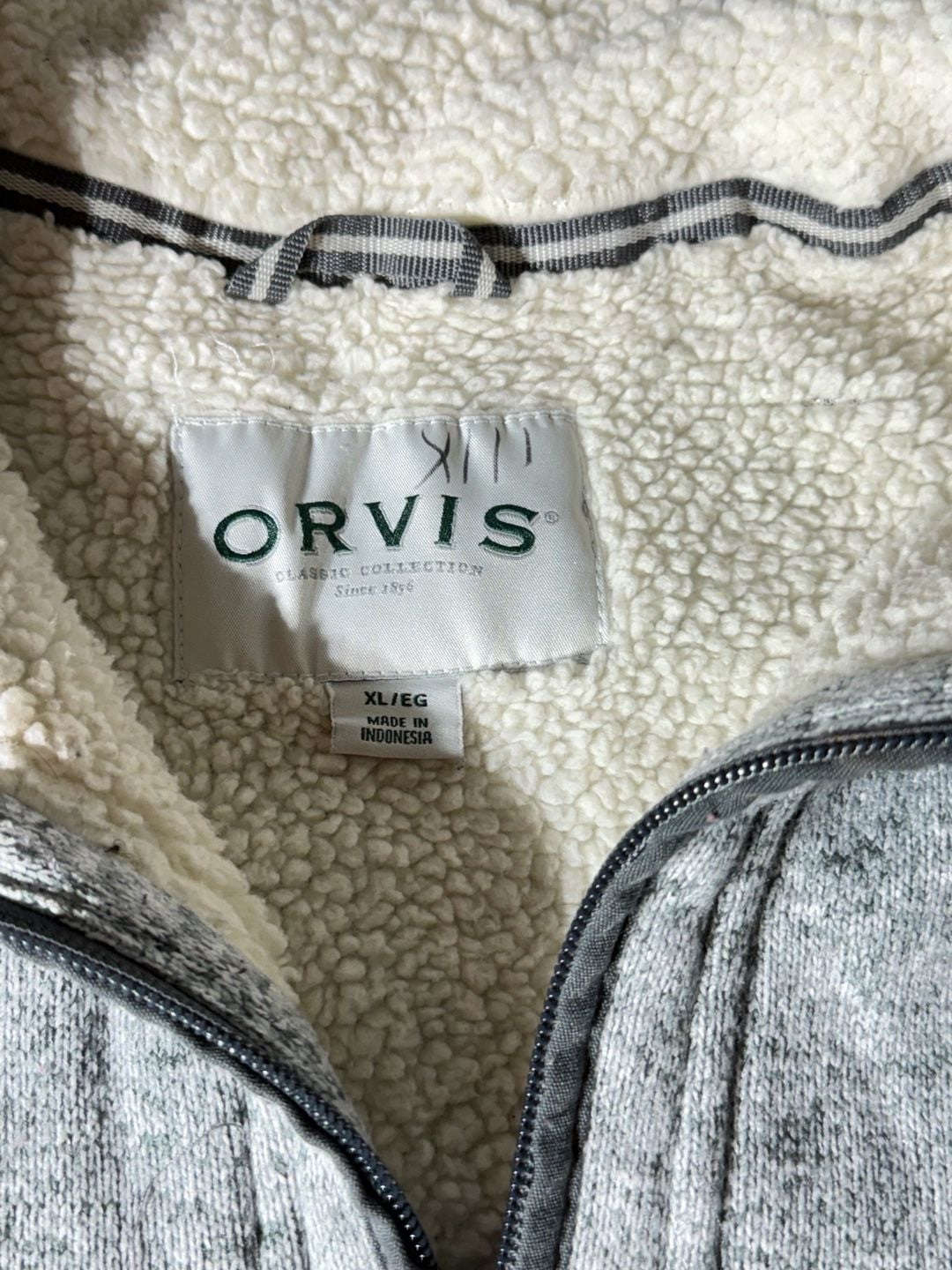 Orvis Sherpa Lined 1/4 Zip Pullover Size XL Gray 3