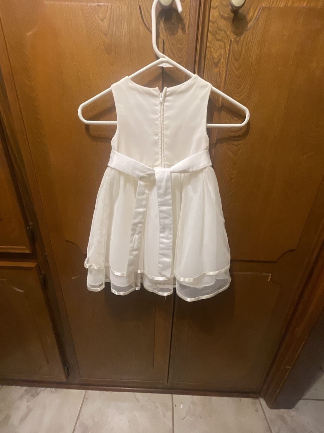 Rare Editions Dress Size 4T White Basketweave Pearls Mesh Bow 3