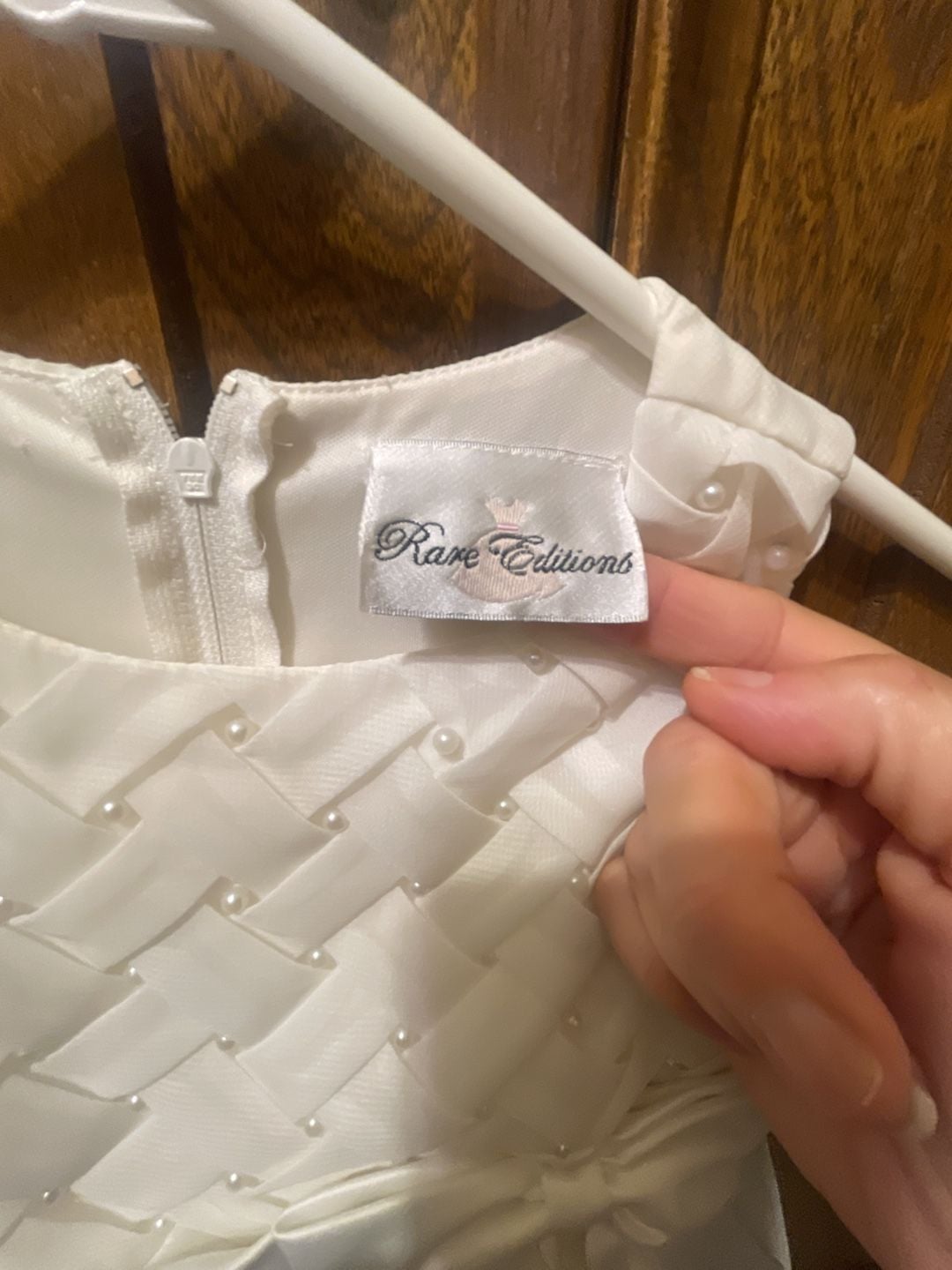 Rare Editions Dress Size 4T White Basketweave Pearls Mesh Bow 4