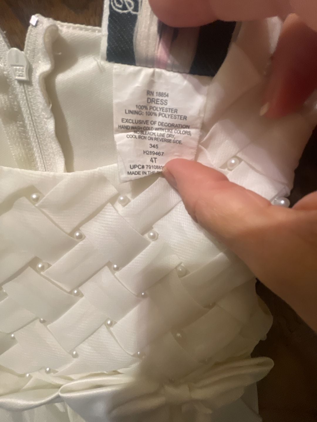 Rare Editions Dress Size 4T White Basketweave Pearls Mesh Bow 5