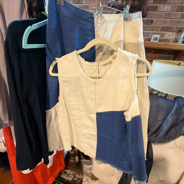 Anthropologie, Holding Horses Tank Top and Asymmetrical skirt Size 10 White Blue