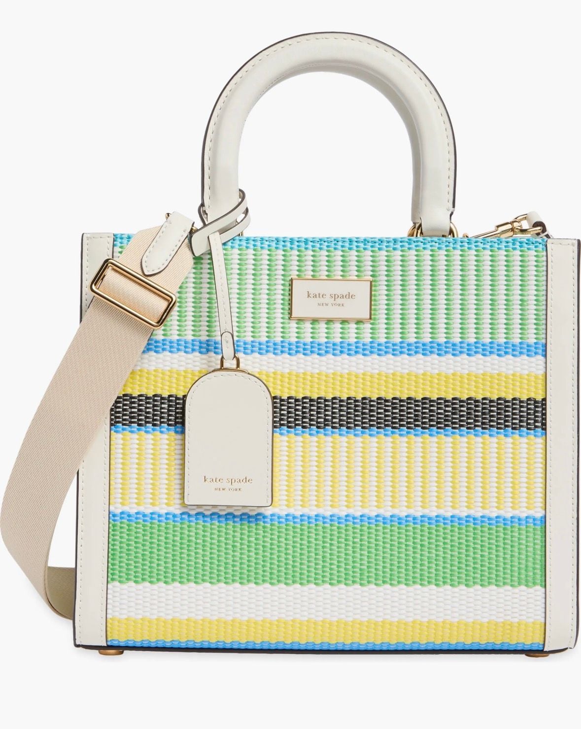 Kate Spade Manhattan Stripe Woven Straw Small Tote Multi Green 3